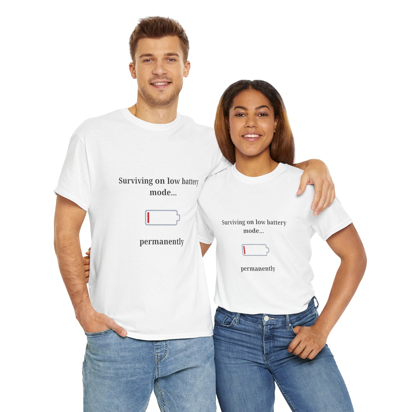 Depression Mental Health T-Shirt, Low Battery Mode Funny Tee, Unisex Cotton Top